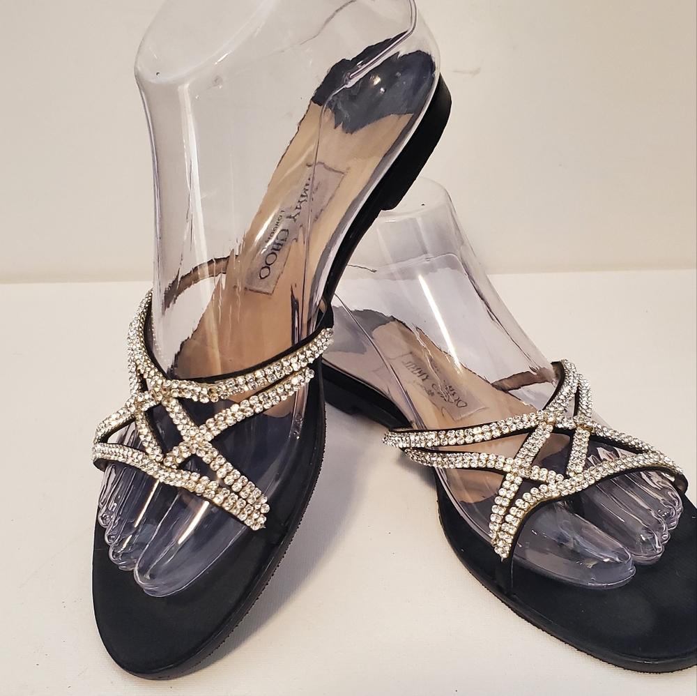Authentic JIMMY CHOO Black Satin Embellished Slide On - EU 38.5/US 8